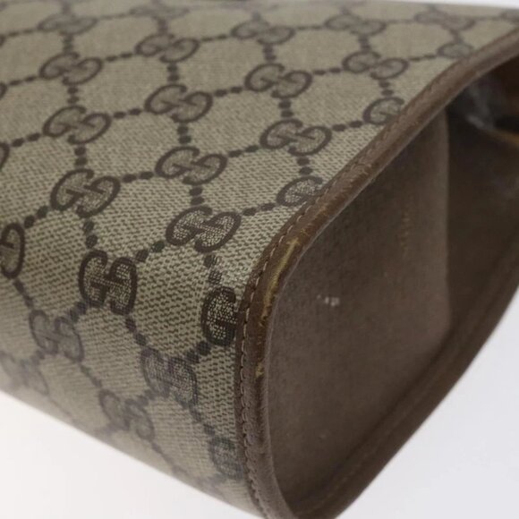 GUCCI GG Supreme Web Sherry Line Clutch Bag PVC Beige Gold - Picture 10 of 16